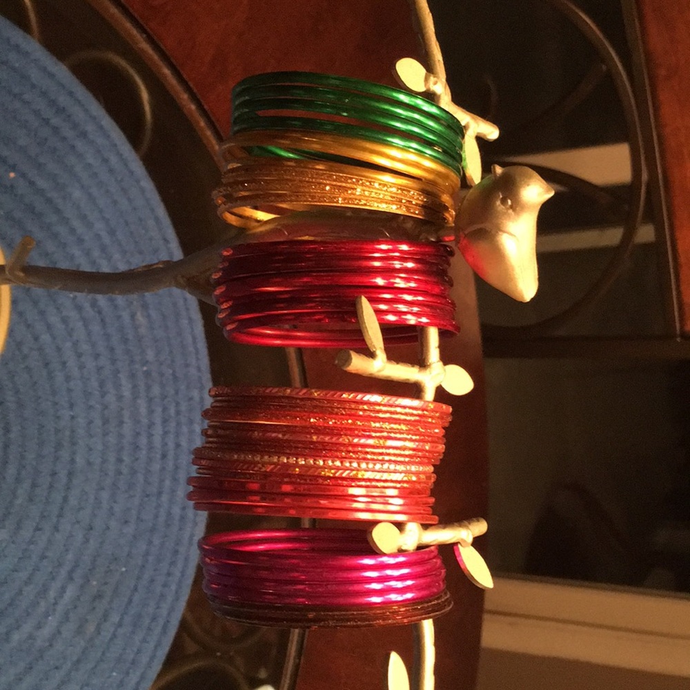 Metal bangles of various colors.